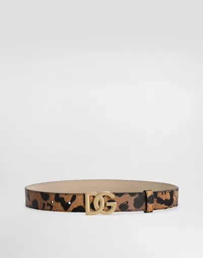 Dolce & Gabbana Kids' Leo-print Logo Belt In Animal Print
