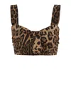 Dolce & Gabbana Short Bustier Top In Charmeuse With Leopard Print In Brown