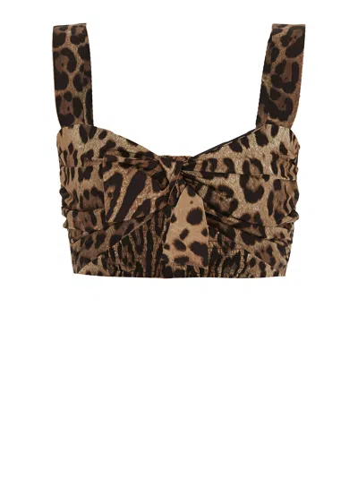 DOLCE & GABBANA LEO PRINT POPLIN CROP TOP
