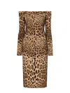 Dolce & Gabbana Off The Shoulder Leopard Print Long Sleeve Wool Dress In Animal Print