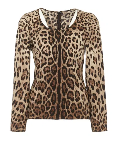Dolce & Gabbana Leo Print Silk Blouse In Animal Print