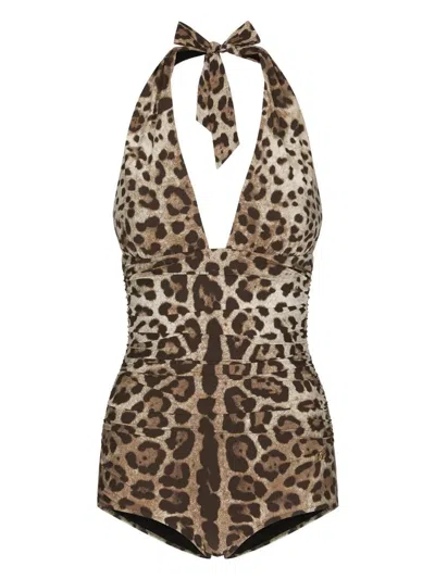 Dolce & Gabbana Leo Print Swim Suit In Animal Print