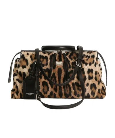 Dolce & Gabbana Leo-print Vittoria Bag In Brown
