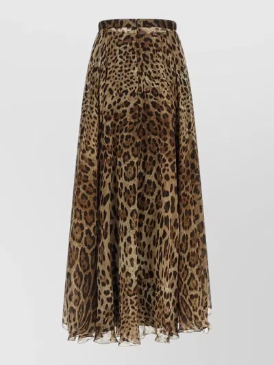 Dolce & Gabbana Leo Skirt High Waist Leopard Pleated In Neutral