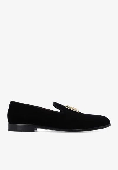 Dolce & Gabbana Leonardo Dg Logo Velvet Loafers In Black