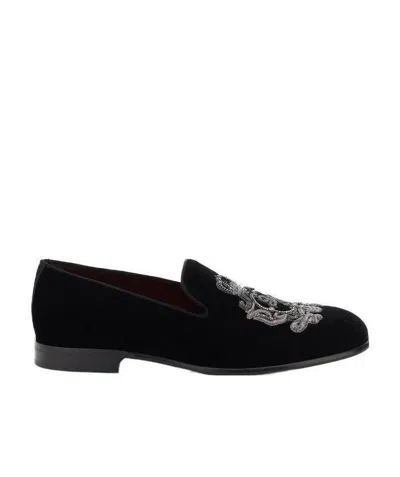 Dolce & Gabbana Leonardo Embroidered Slippers In Black