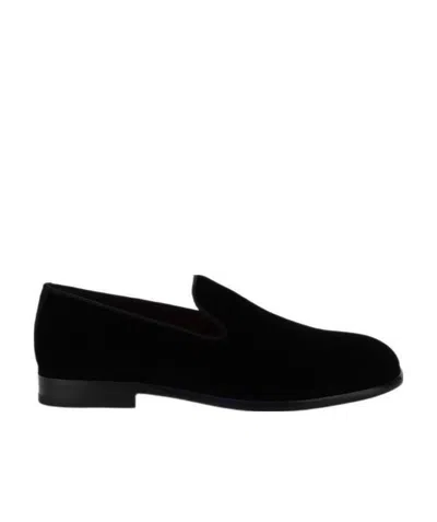 Dolce & Gabbana Black Dg Crown Embroidery Loafers Slip On Shoes