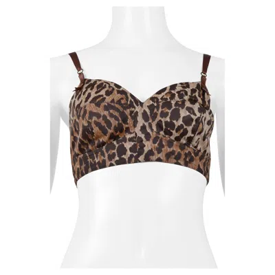 Pre-owned Dolce & Gabbana Leopard Bustier Bra Top 1997 In Gray
