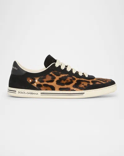 DOLCE & GABBANA LEOPARD CALF HAIR AND SUEDE LOW-TOP SNEAKERS