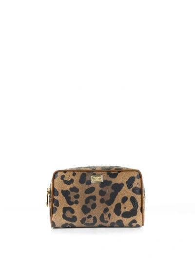 Dolce & Gabbana Leopard Clutch Bag With Logo Plate In Cammello