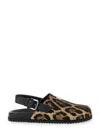 Dolce & Gabbana Brown Mules With Logo Plaque On The Front And Leopard Motif In Leather And Cotton Bl In Brown