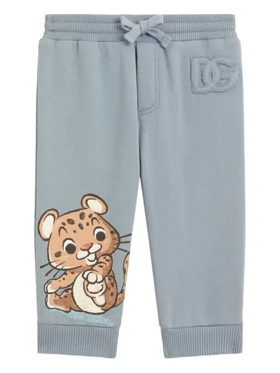 Dolce & Gabbana Babies' Leopard-embellished Track Pants In Blue