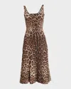 Dolce & Gabbana Leopard-print Calf-length Cady Dress In Brown