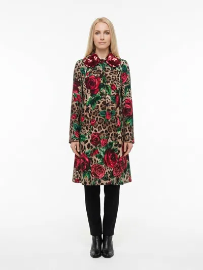 Dolce & Gabbana Leopard Floral Print Wool Coat In Multi
