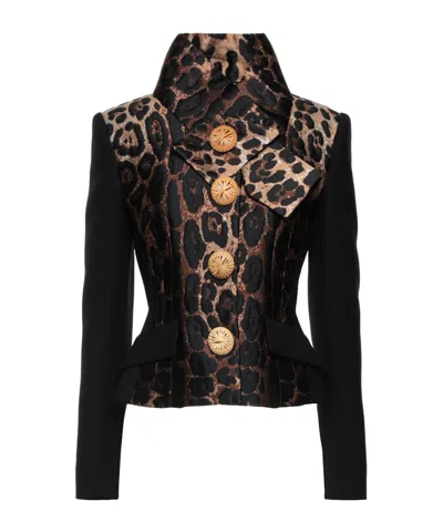 Dolce & Gabbana Leopard Jacquard Coat In Black