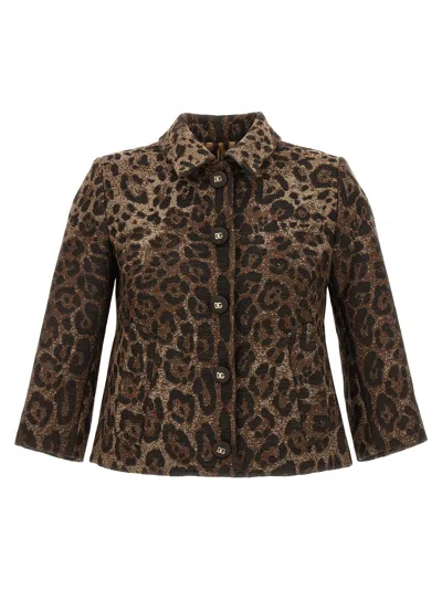 Dolce & Gabbana Leopard Jacquard Wool Blazer In Brown