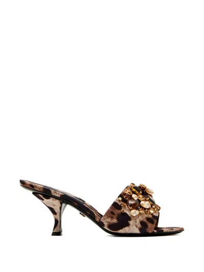Dolce & Gabbana Leopard Jewelled Sandals In Brown