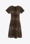 Dolce & Gabbana Leopard Print Midi Dress In Brown