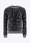 Dolce & Gabbana Brushed Leopard-print Wool-blend Sweater In Gray