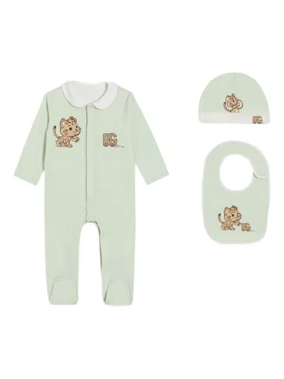 Dolce & Gabbana Baby Boys Leopard Babygrow Set In Green
