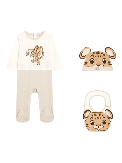 Dolce & Gabbana Leopard-motif Babygrow (set Of Three) In Neutral