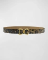 DOLCE & GABBANA LEOPARD PATENT LEATHER BELT WITH BAROQUE LOGO BUCKLE