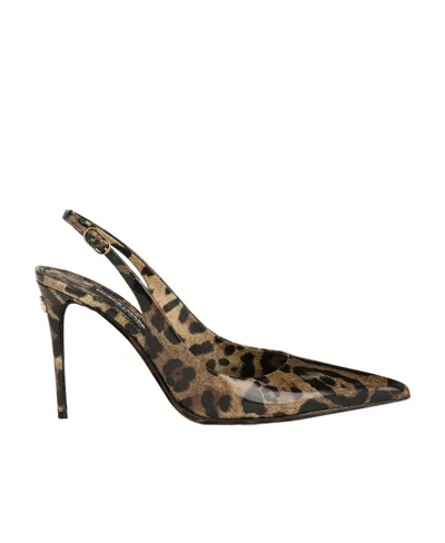 Dolce & Gabbana Animalier Brown Calf Leather With Heel In Multi