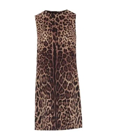 Dolce & Gabbana Leopard Pattern Shift Dress In Brown