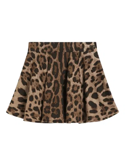 Dolce & Gabbana Kids' Leopard-pattern Skirt In Brown