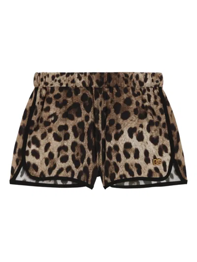 Dolce & Gabbana Kids' Leopard-pattern Swim Shorts In Brown