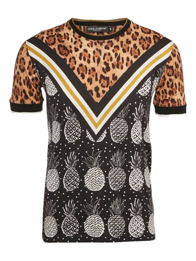 Pre-owned Dolce & Gabbana Leopard Pineapple T-shirt In Brown