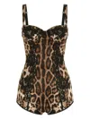 Dolce & Gabbana Silk Balconette Lingerie Bodysuit With Leopard-print Lace Details In Brown