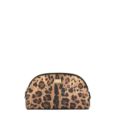 Dolce & Gabbana Leopard Print Beauty Cases In Camel