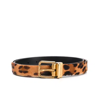 Dolce & Gabbana Leopard Print Belt In Brown