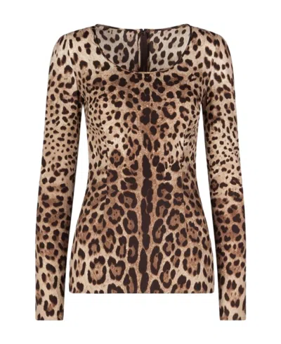 DOLCE & GABBANA DOLCE  GABBANA LEOPARD PRINTED CHARMEUSE TOP