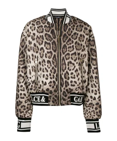 Dolce & Gabbana Leopard-print Sequined Woven Bomber Jacket In Leopard Print