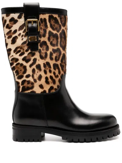 Dolce & Gabbana Leopard-print Boots In Brown
