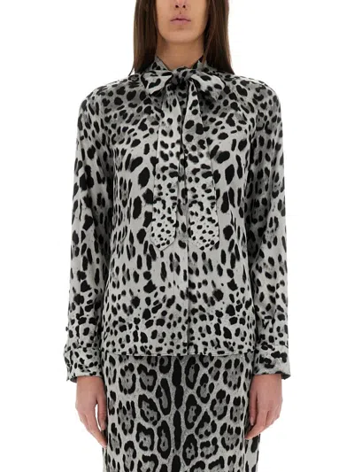 Dolce & Gabbana Leopard Print Silk Shirt In Brown