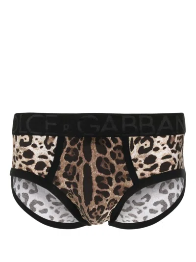 Dolce & Gabbana Leopard-print Boxers In Brown