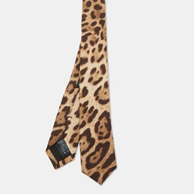 Pre-owned Dolce & Gabbana Leopard Print Brown Silk Tie