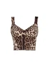 Dolce & Gabbana Printed Stretch Silk Blend Bodice In Brown