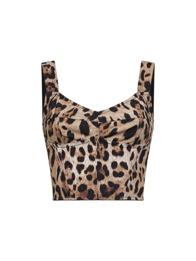 Dolce & Gabbana Leopard Print Bustier Top In Brown