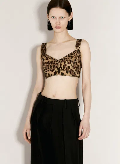 Dolce & Gabbana Leopard Print Bustier Top In Brown