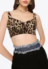 Dolce & Gabbana Short Bustier Top In Charmeuse With Leopard Print In Brown