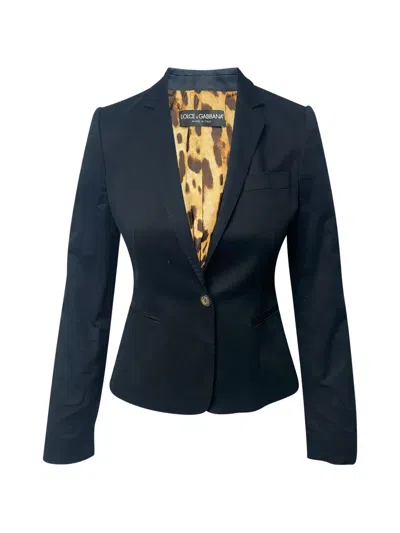 Pre-owned Dolce & Gabbana Leopard-print Button Blazer In Black