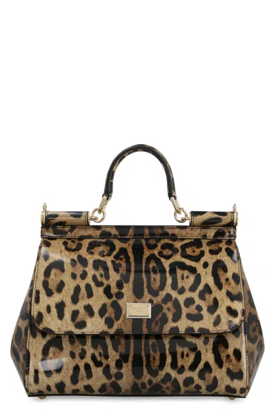 Dolce & Gabbana Leopard Print Calfskin Handbag With Magnetic Flap And Gold-tone Hardware In Animalier