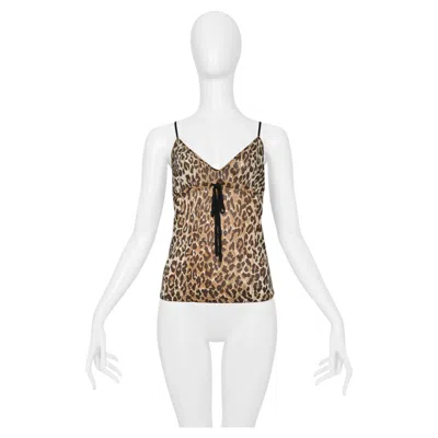 Pre-owned Dolce & Gabbana Leopard Print Camisole Top With Tie In Sand