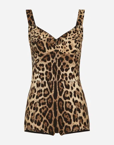 DOLCE & GABBANA LEOPARD-PRINT CHARMEUSE BODYSUIT