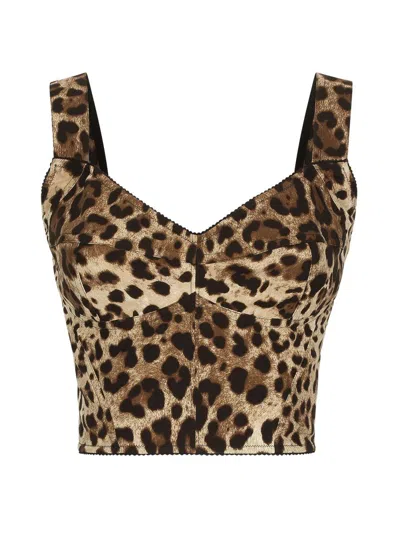 Dolce & Gabbana Leopard Print Charmeuse Bustier In Animal Print