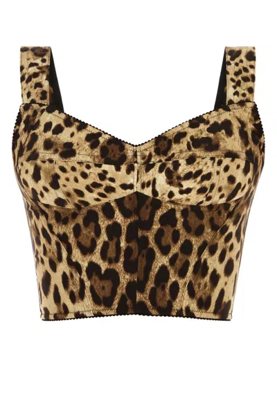 DOLCE & GABBANA LEOPARD-PRINT CHARMEUSE BUSTIER TOP